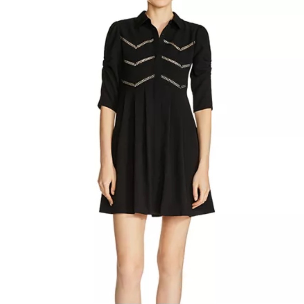 Maje Ratila Lace-Inset Mini Dress Size 3 Black Whimsy Goth Witch